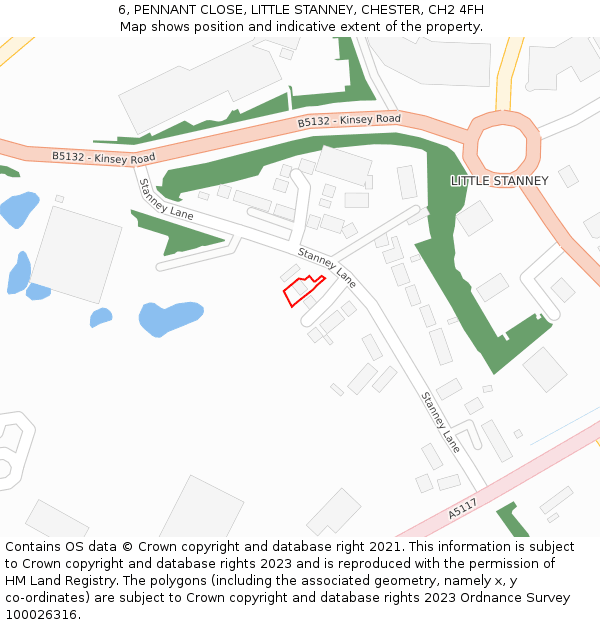 6, PENNANT CLOSE, LITTLE STANNEY, CHESTER, CH2 4FH: Location map and indicative extent of plot