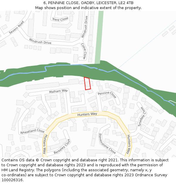 6, PENNINE CLOSE, OADBY, LEICESTER, LE2 4TB: Location map and indicative extent of plot