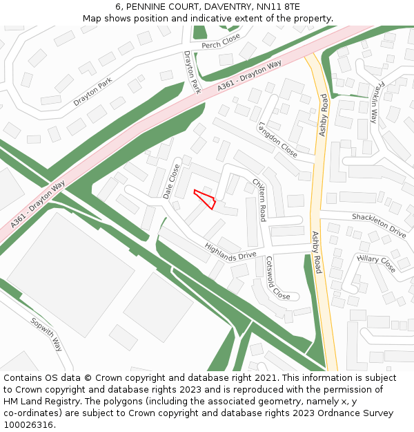 6, PENNINE COURT, DAVENTRY, NN11 8TE: Location map and indicative extent of plot
