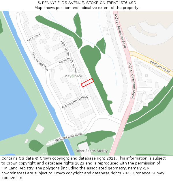 6, PENNYFIELDS AVENUE, STOKE-ON-TRENT, ST6 4SD: Location map and indicative extent of plot