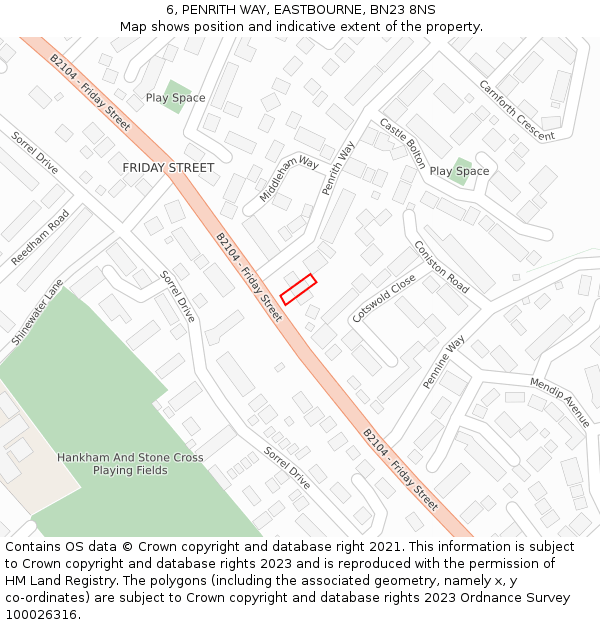 6, PENRITH WAY, EASTBOURNE, BN23 8NS: Location map and indicative extent of plot