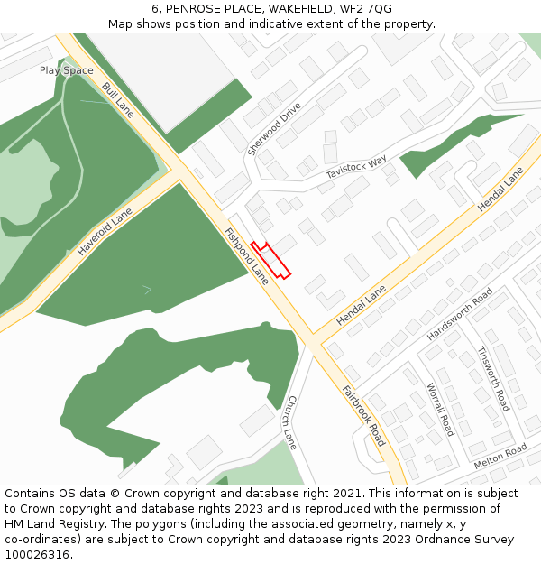 6, PENROSE PLACE, WAKEFIELD, WF2 7QG: Location map and indicative extent of plot