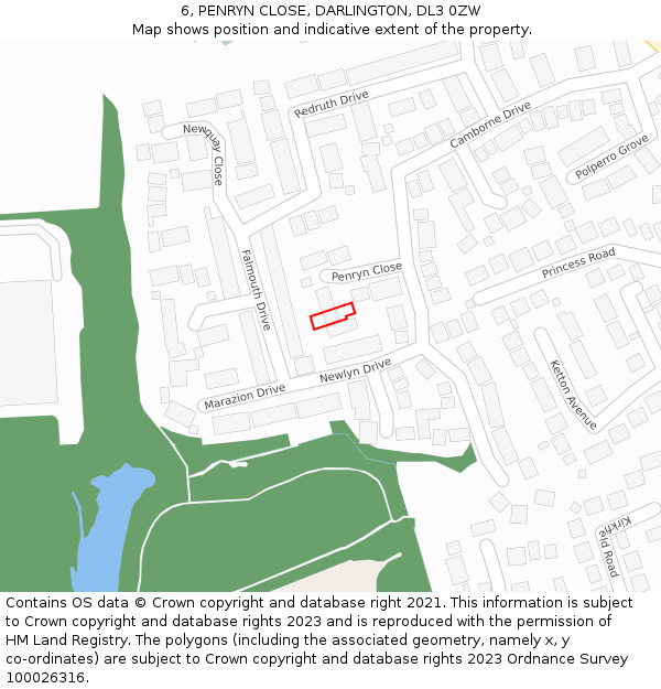 6, PENRYN CLOSE, DARLINGTON, DL3 0ZW: Location map and indicative extent of plot