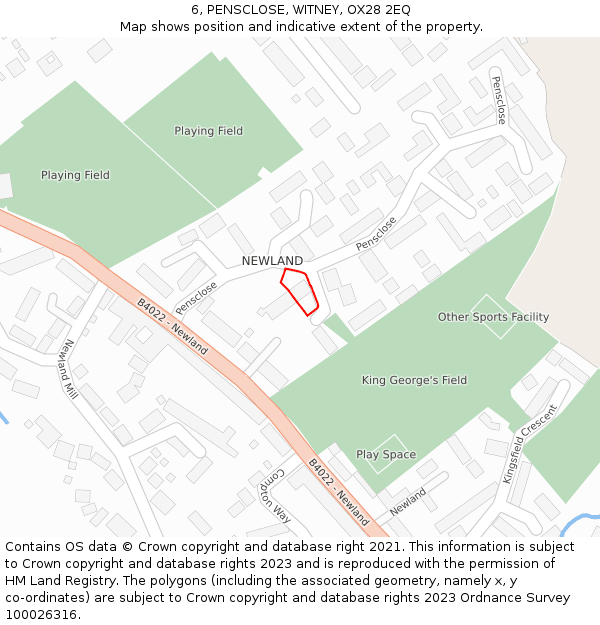 6, PENSCLOSE, WITNEY, OX28 2EQ: Location map and indicative extent of plot