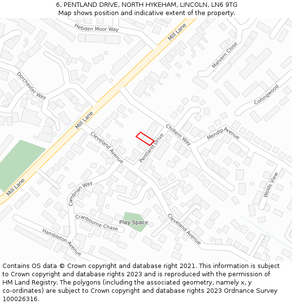 6, PENTLAND DRIVE, NORTH HYKEHAM, LINCOLN, LN6 9TG: Location map and indicative extent of plot