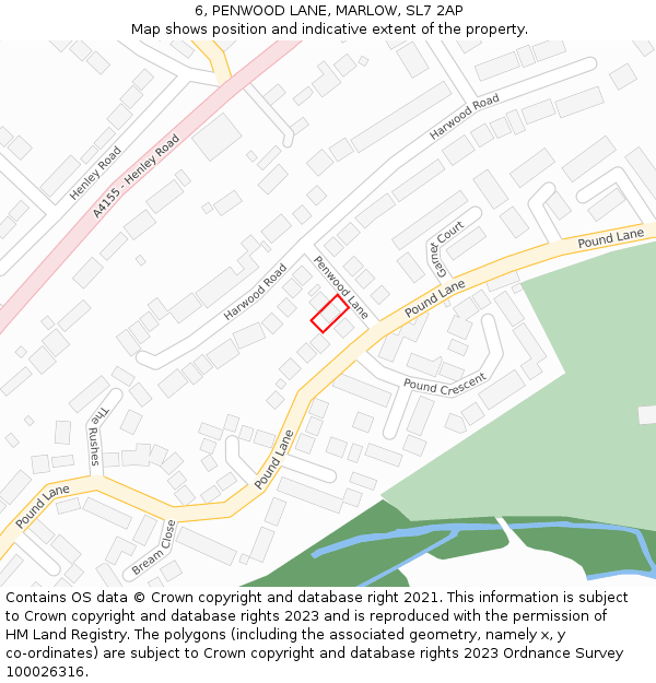 6, PENWOOD LANE, MARLOW, SL7 2AP: Location map and indicative extent of plot