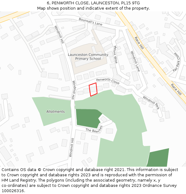 6, PENWORTH CLOSE, LAUNCESTON, PL15 9TG: Location map and indicative extent of plot