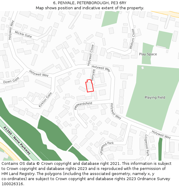 6, PENYALE, PETERBOROUGH, PE3 6RY: Location map and indicative extent of plot