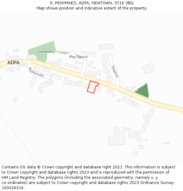 6, PENYMAES, ADFA, NEWTOWN, SY16 3BQ: Location map and indicative extent of plot