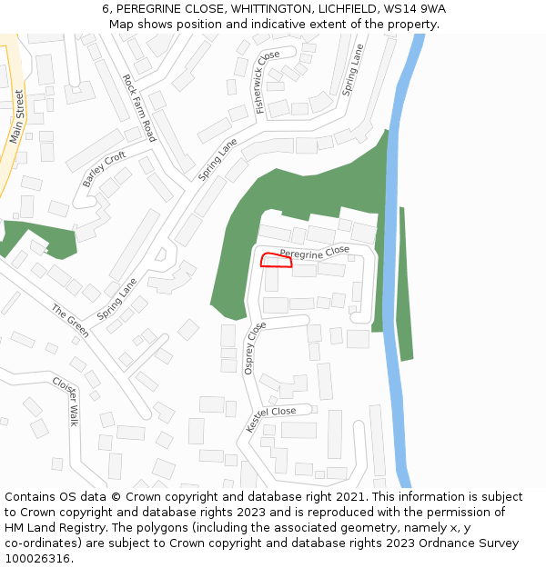 6, PEREGRINE CLOSE, WHITTINGTON, LICHFIELD, WS14 9WA: Location map and indicative extent of plot