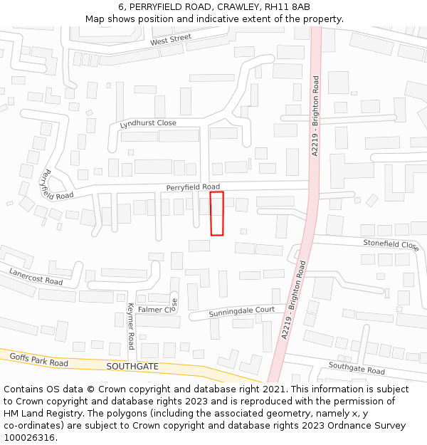 6, PERRYFIELD ROAD, CRAWLEY, RH11 8AB: Location map and indicative extent of plot