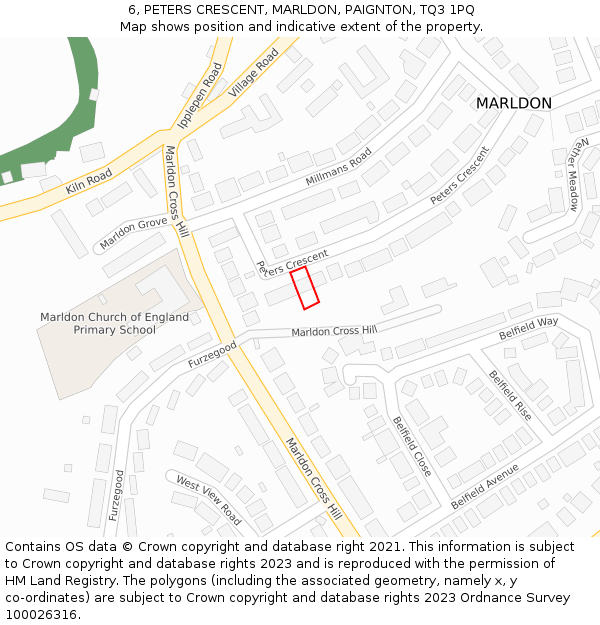 6, PETERS CRESCENT, MARLDON, PAIGNTON, TQ3 1PQ: Location map and indicative extent of plot