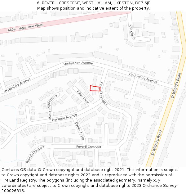 6, PEVERIL CRESCENT, WEST HALLAM, ILKESTON, DE7 6JF: Location map and indicative extent of plot