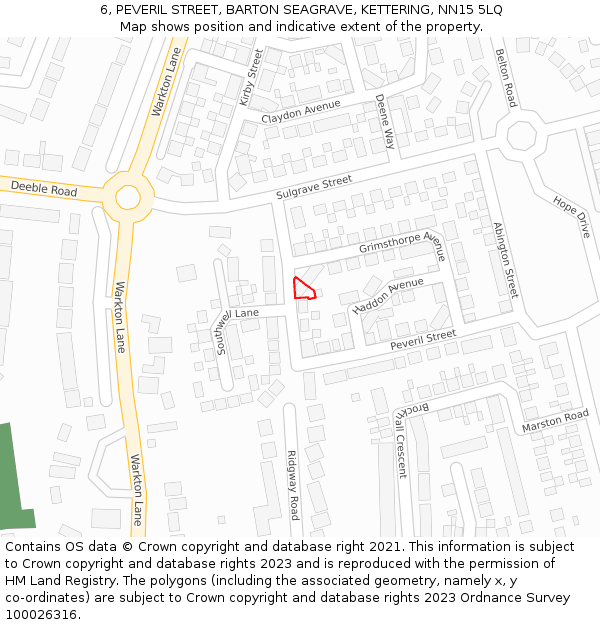 6, PEVERIL STREET, BARTON SEAGRAVE, KETTERING, NN15 5LQ: Location map and indicative extent of plot