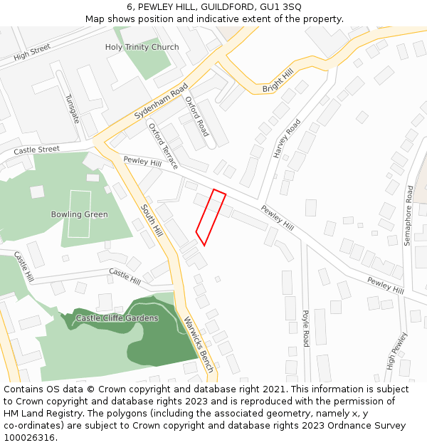 6, PEWLEY HILL, GUILDFORD, GU1 3SQ: Location map and indicative extent of plot