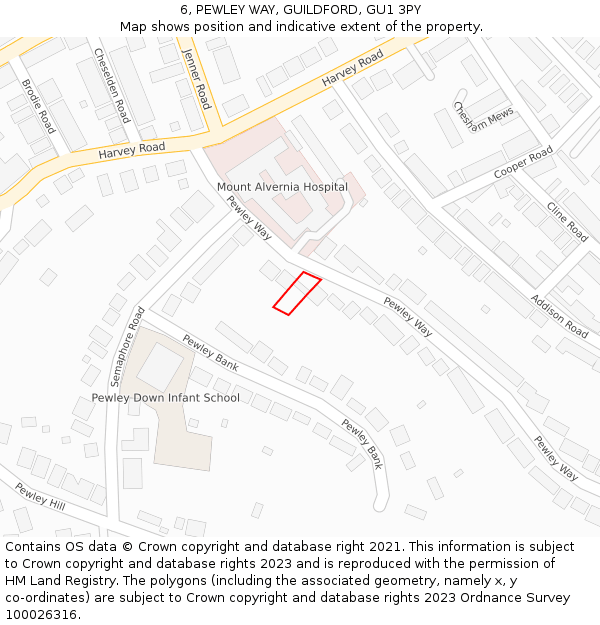 6, PEWLEY WAY, GUILDFORD, GU1 3PY: Location map and indicative extent of plot