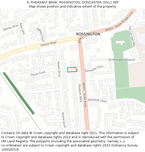 6, PHEASANT BANK, ROSSINGTON, DONCASTER, DN11 0EP: Location map and indicative extent of plot
