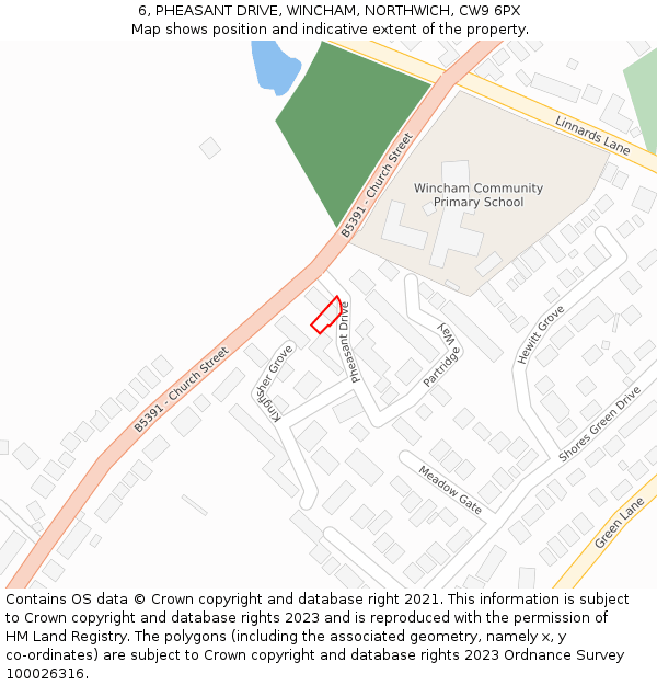 6, PHEASANT DRIVE, WINCHAM, NORTHWICH, CW9 6PX: Location map and indicative extent of plot