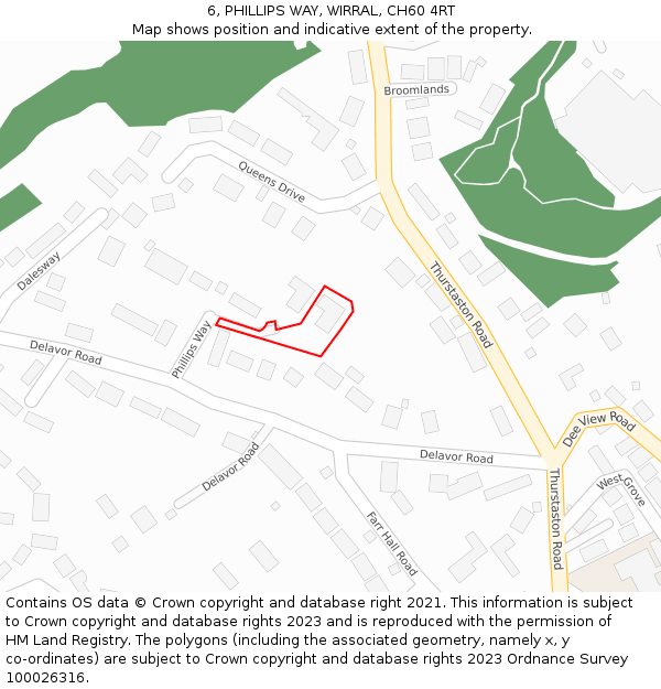 6, PHILLIPS WAY, WIRRAL, CH60 4RT: Location map and indicative extent of plot