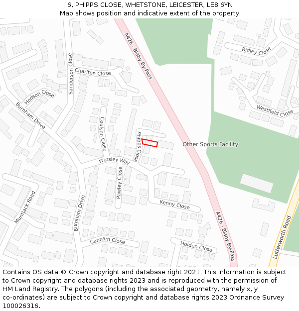 6, PHIPPS CLOSE, WHETSTONE, LEICESTER, LE8 6YN: Location map and indicative extent of plot