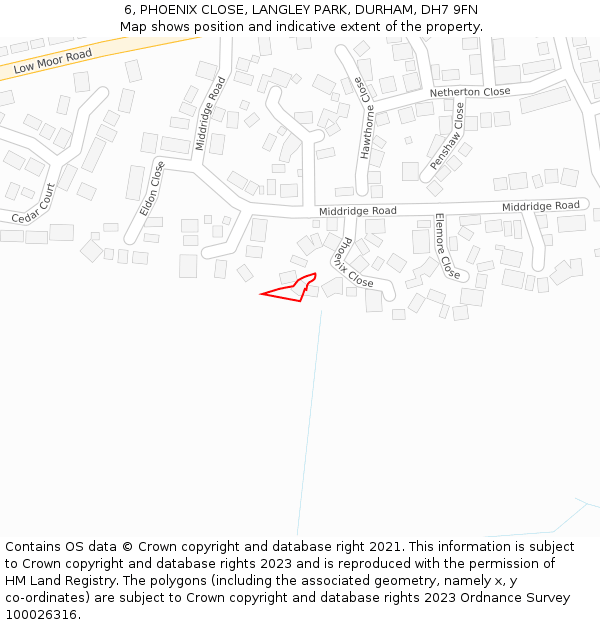 6, PHOENIX CLOSE, LANGLEY PARK, DURHAM, DH7 9FN: Location map and indicative extent of plot