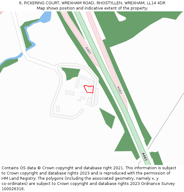 6, PICKERING COURT, WREXHAM ROAD, RHOSTYLLEN, WREXHAM, LL14 4DR: Location map and indicative extent of plot