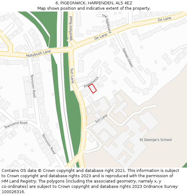 6, PIGEONWICK, HARPENDEN, AL5 4EZ: Location map and indicative extent of plot