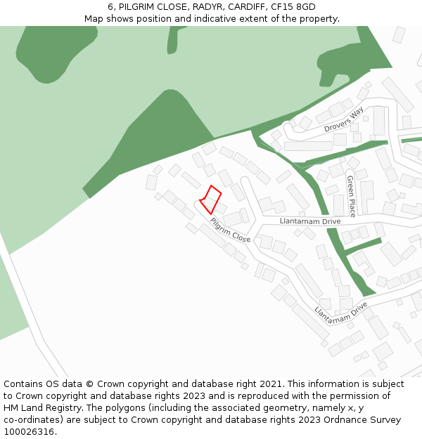 6, PILGRIM CLOSE, RADYR, CARDIFF, CF15 8GD: Location map and indicative extent of plot