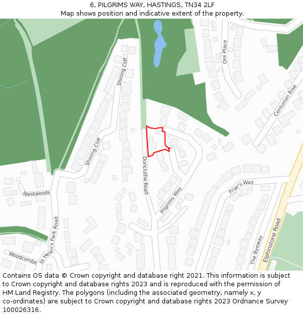 6, PILGRIMS WAY, HASTINGS, TN34 2LF: Location map and indicative extent of plot
