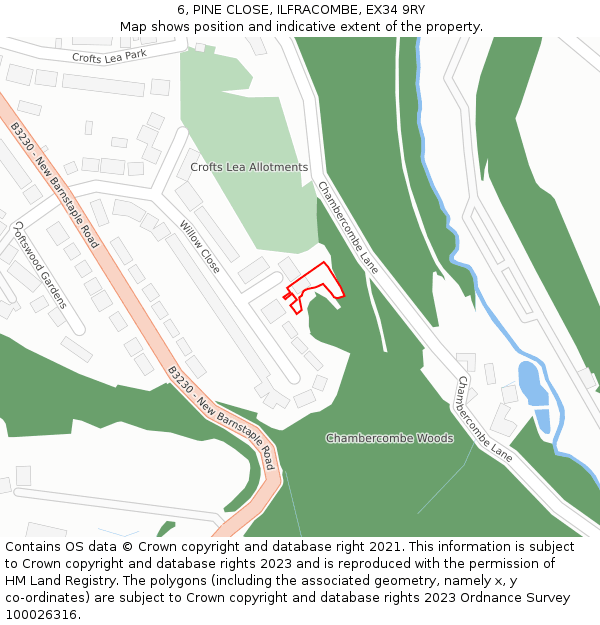 6, PINE CLOSE, ILFRACOMBE, EX34 9RY: Location map and indicative extent of plot