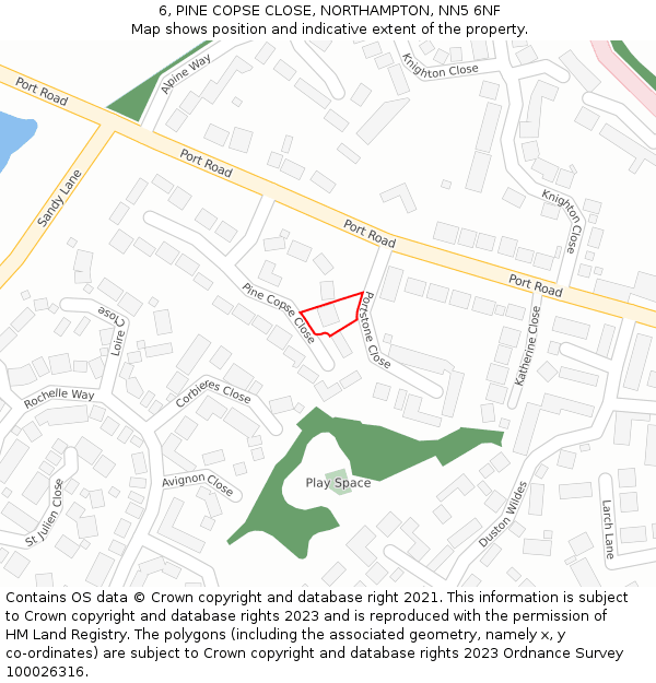 6, PINE COPSE CLOSE, NORTHAMPTON, NN5 6NF: Location map and indicative extent of plot