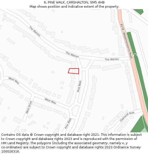 6, PINE WALK, CARSHALTON, SM5 4HB: Location map and indicative extent of plot