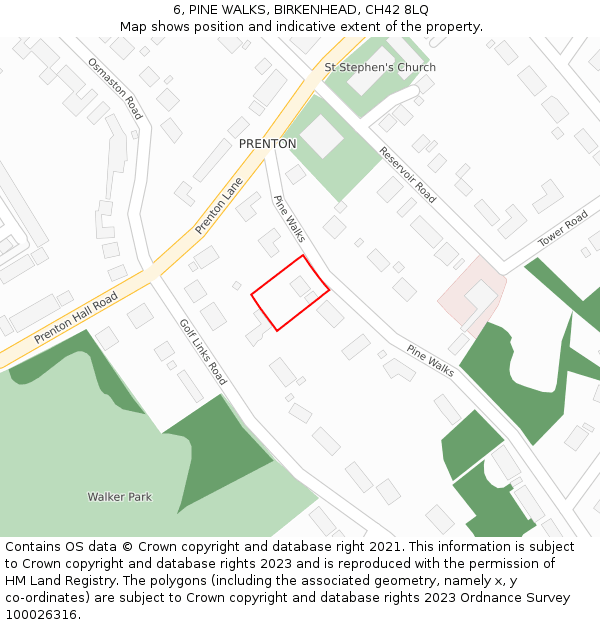 6, PINE WALKS, BIRKENHEAD, CH42 8LQ: Location map and indicative extent of plot