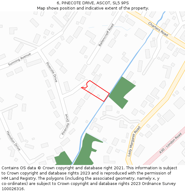6, PINECOTE DRIVE, ASCOT, SL5 9PS: Location map and indicative extent of plot