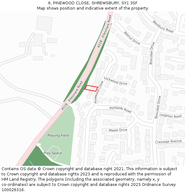 6, PINEWOOD CLOSE, SHREWSBURY, SY1 3SF: Location map and indicative extent of plot