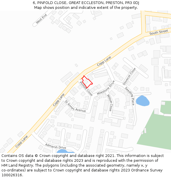 6, PINFOLD CLOSE, GREAT ECCLESTON, PRESTON, PR3 0DJ: Location map and indicative extent of plot