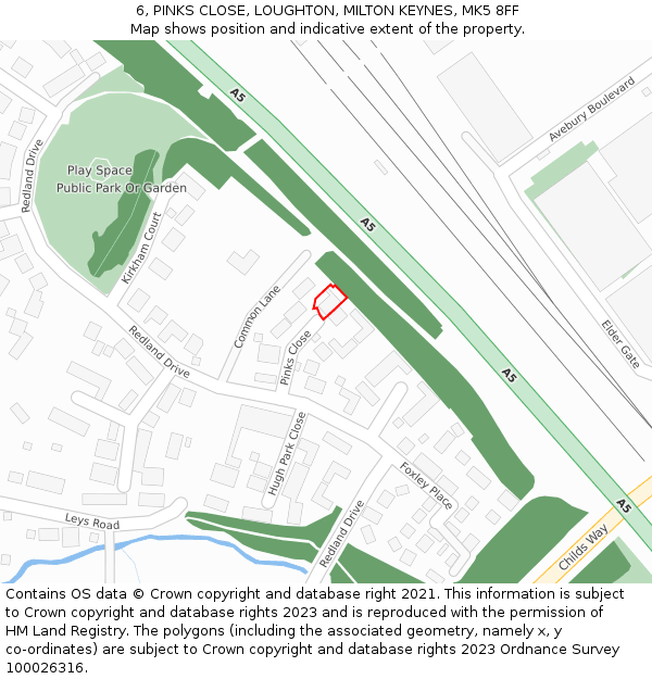 6, PINKS CLOSE, LOUGHTON, MILTON KEYNES, MK5 8FF: Location map and indicative extent of plot