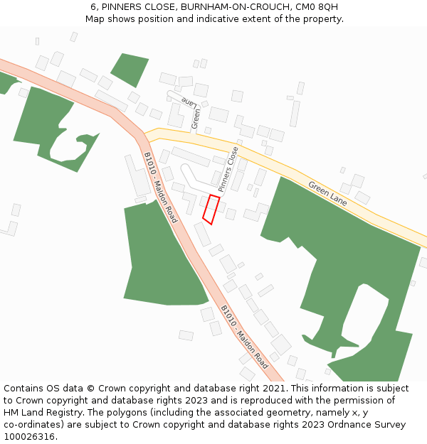 6, PINNERS CLOSE, BURNHAM-ON-CROUCH, CM0 8QH: Location map and indicative extent of plot