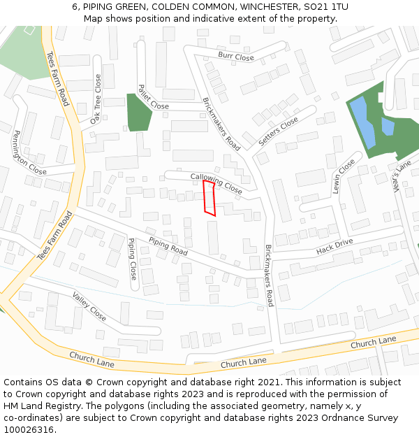 6, PIPING GREEN, COLDEN COMMON, WINCHESTER, SO21 1TU: Location map and indicative extent of plot