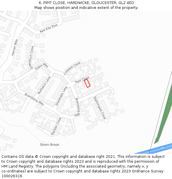 6, PIPIT CLOSE, HARDWICKE, GLOUCESTER, GL2 4ED: Location map and indicative extent of plot