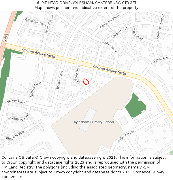 6, PIT HEAD DRIVE, AYLESHAM, CANTERBURY, CT3 3FT: Location map and indicative extent of plot