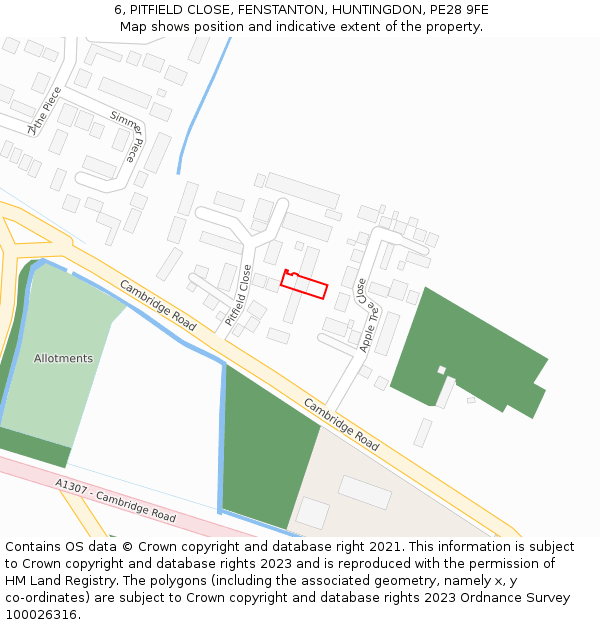 6, PITFIELD CLOSE, FENSTANTON, HUNTINGDON, PE28 9FE: Location map and indicative extent of plot