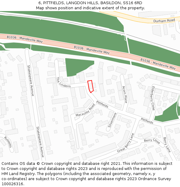 6, PITTFIELDS, LANGDON HILLS, BASILDON, SS16 6RD: Location map and indicative extent of plot