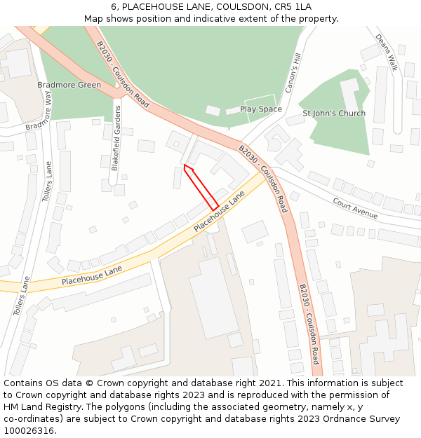 6, PLACEHOUSE LANE, COULSDON, CR5 1LA: Location map and indicative extent of plot