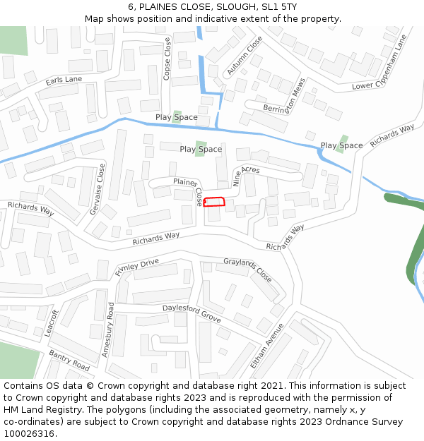 6, PLAINES CLOSE, SLOUGH, SL1 5TY: Location map and indicative extent of plot