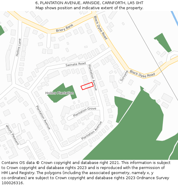 6, PLANTATION AVENUE, ARNSIDE, CARNFORTH, LA5 0HT: Location map and indicative extent of plot