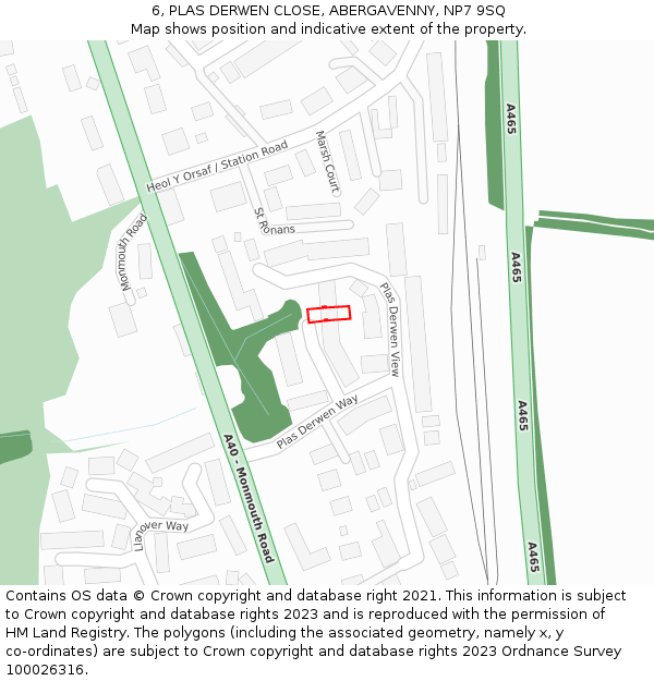 6, PLAS DERWEN CLOSE, ABERGAVENNY, NP7 9SQ: Location map and indicative extent of plot