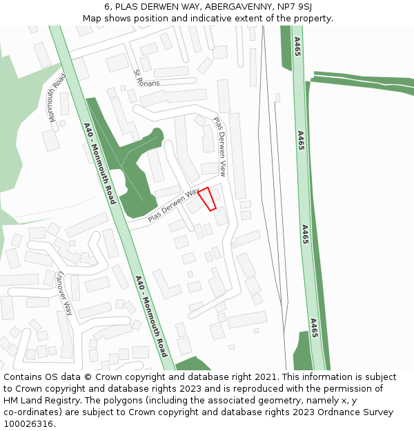 6, PLAS DERWEN WAY, ABERGAVENNY, NP7 9SJ: Location map and indicative extent of plot