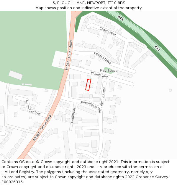 6, PLOUGH LANE, NEWPORT, TF10 8BS: Location map and indicative extent of plot