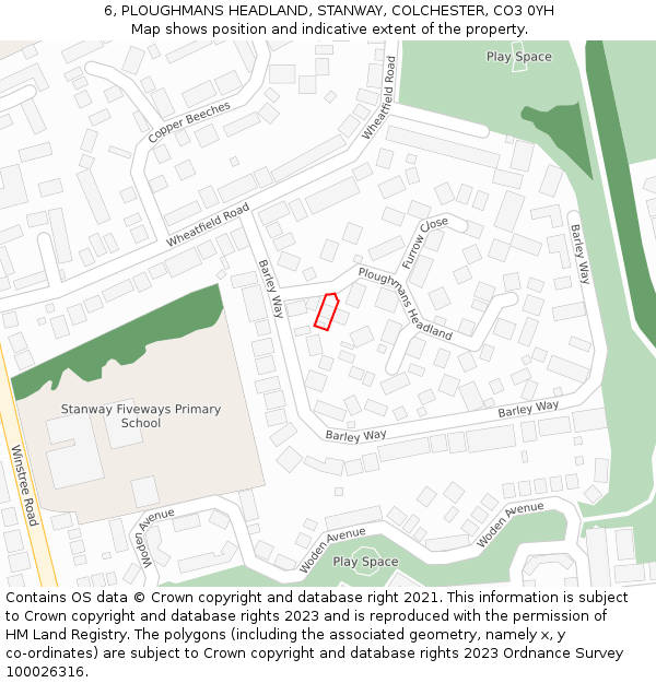 6, PLOUGHMANS HEADLAND, STANWAY, COLCHESTER, CO3 0YH: Location map and indicative extent of plot